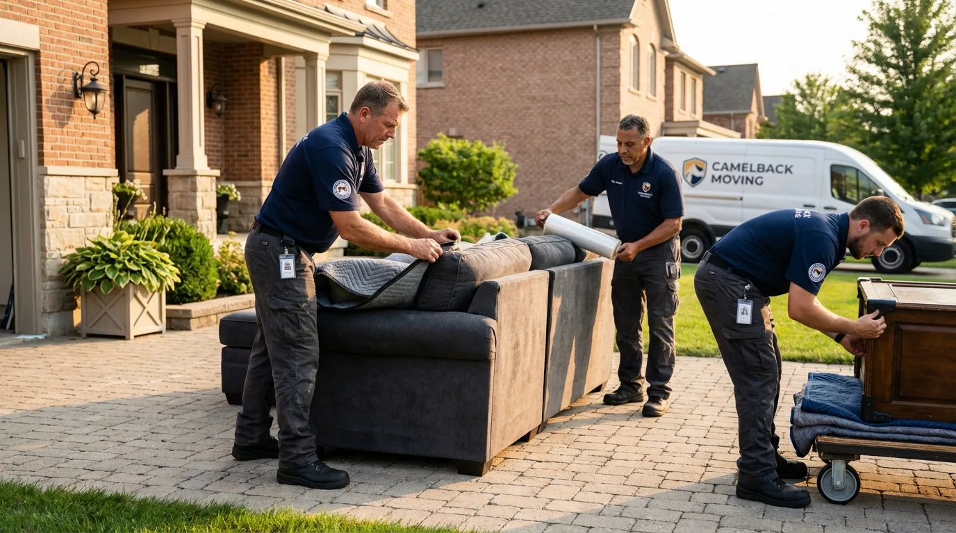 Large estate moving crew wrapping furniture in Newtown, PA