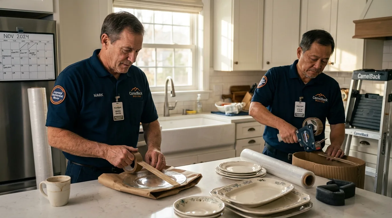 Professional crew packing kitchen dishware in Newtown, PA